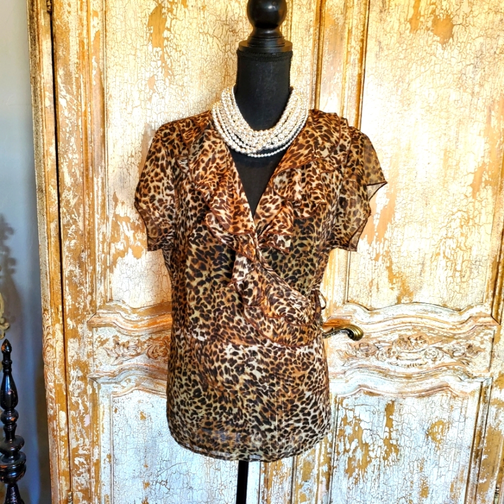 Lane Bryant Leopard Ruffle wrap Blouse